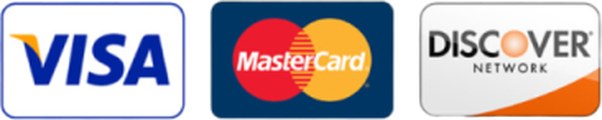 Visa, Mastercard and Discover accepted
